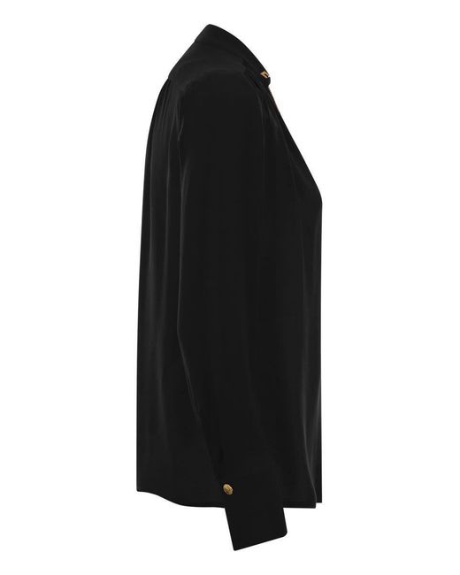 Elisabetta Franchi Black Georgette Shirt With Charms And Logo