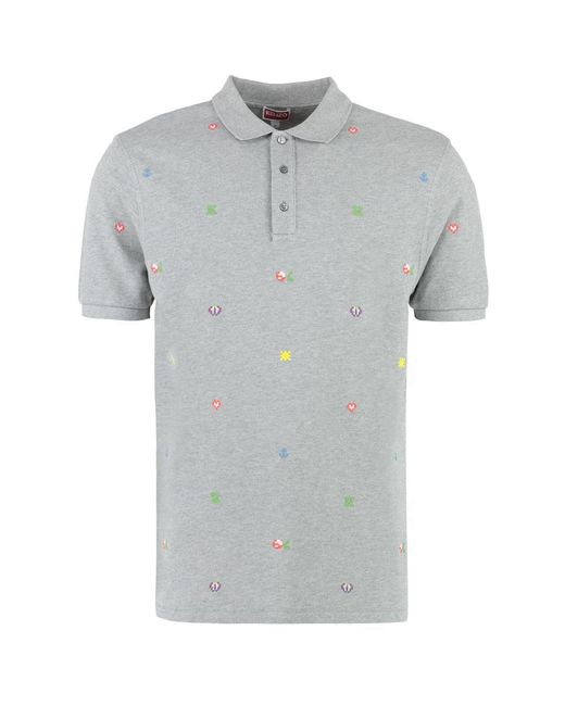KENZO Gray Embroidered Cotton Piqué Polo Shirt for men