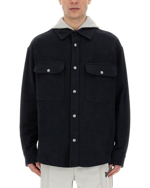 Palm Angels Black Shirt-Jacket With Monogram for men