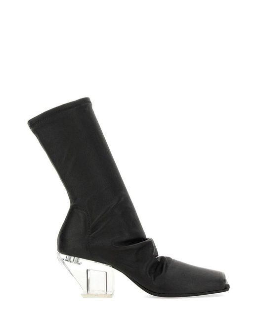 Rick Owens Black Square-toe Leather Ankle Boots