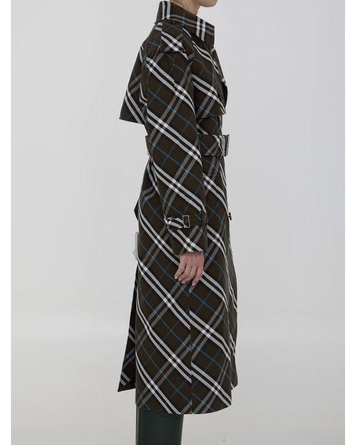 Burberry Multicolor "Check" Cotton Blend Long Trenchcoat