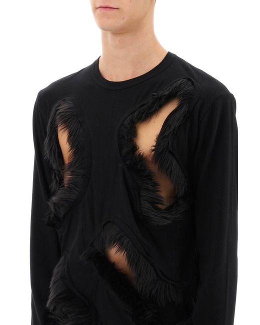Comme des Garçons Black Long-Sleeved T-Shirt With Faux Fur-Trimmed Cut-Outs for men
