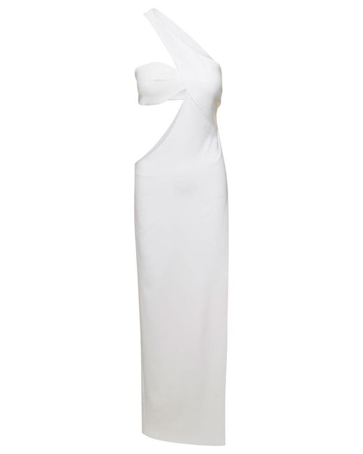 Monot White One Shoulder Asymmetrical Dress With Side Cutout