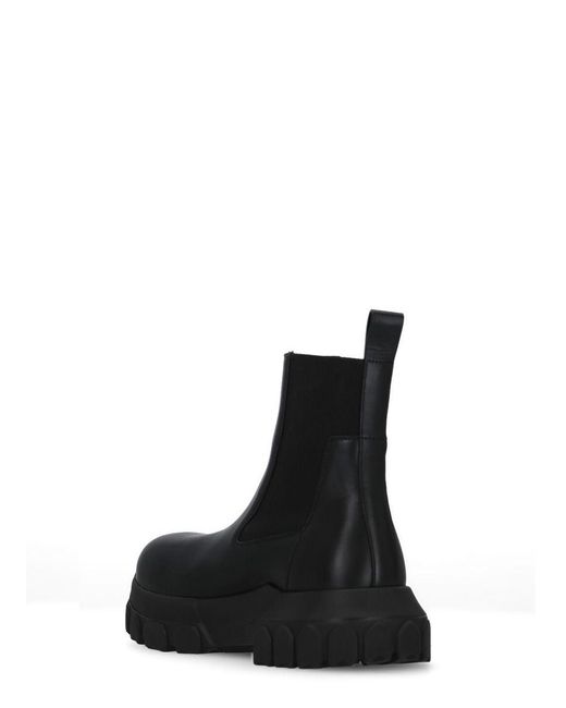 Rick Owens Black Leather Beatle Bozo Tractor Ankle Boots
