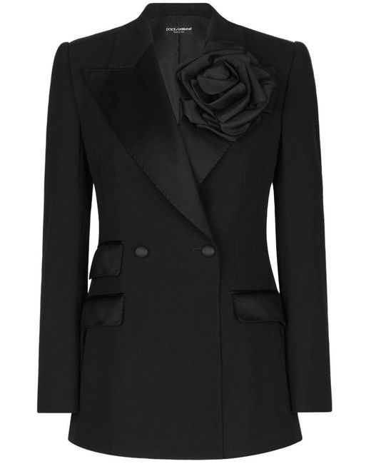 Dolce & Gabbana Black Floral-appliqué Blazer