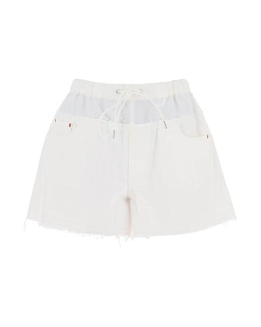 Sacai White Hybrid Denim Shorts For