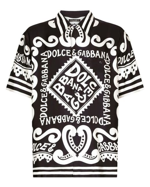 Dolce & Gabbana Black Marina-Print Silk Hawaii Shirt for men