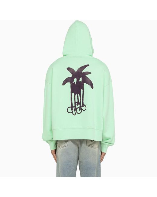 Palm Angels Green Hoodie With Palm Long Legs Print for men