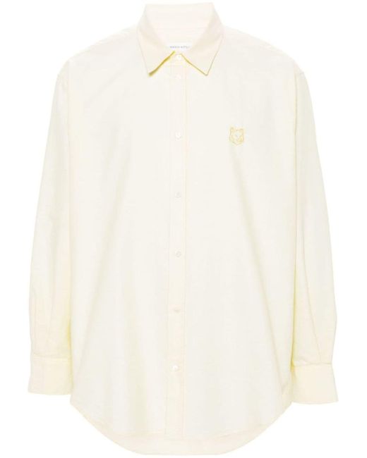 Maison Kitsuné White Contour Fox Head-Embroidery Cotton Shirt for men