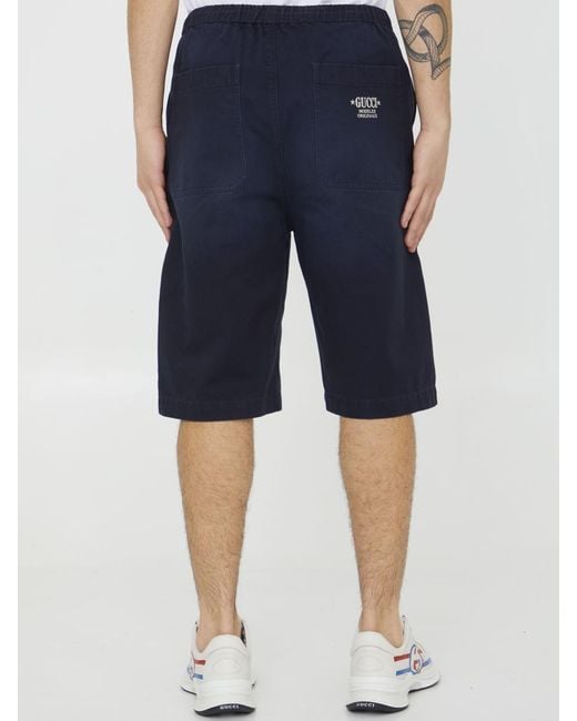 Gucci Blue Cotton Drill Bermuda Shorts for men