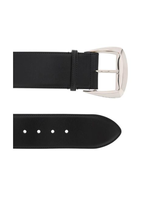 Alexander McQueen Black Belt With Geometric Buckle In And Antiqued Silver