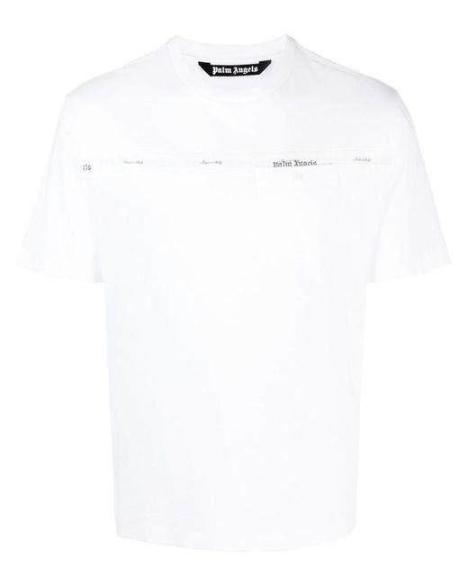 Palm Angels White Logo-stripe Crew-neck T-shirt for men