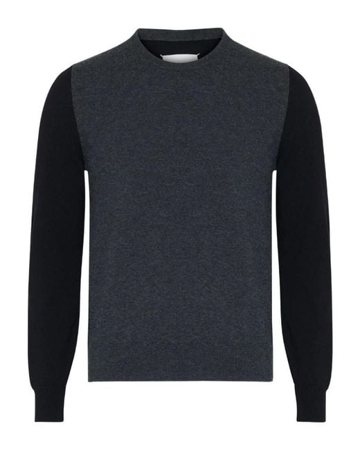 Maison Margiela Blue Two-Tone Wool Pullover With Elbow Patches Clothing for men
