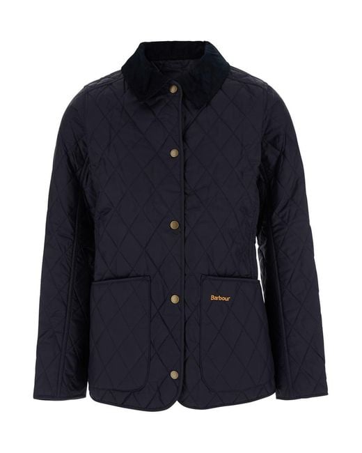 Barbour Blue Quilted Jacket With Contrast Collar In Tech Fabric Woman