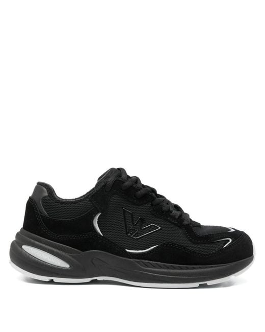 Emporio Armani Black Suede-Panel Lace-Up Sneakers
