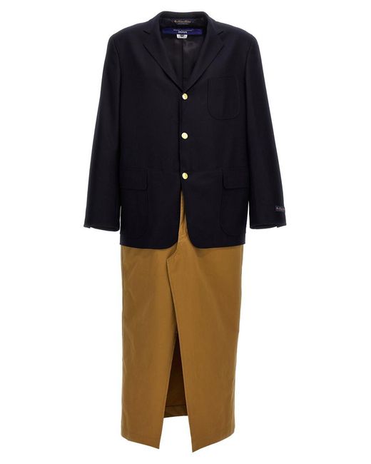 Junya Watanabe Blue Two-Material Single-Breasted Coat for men