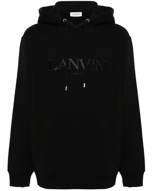 Lanvin Black Embroidered-logo Cotton Hoodie for men