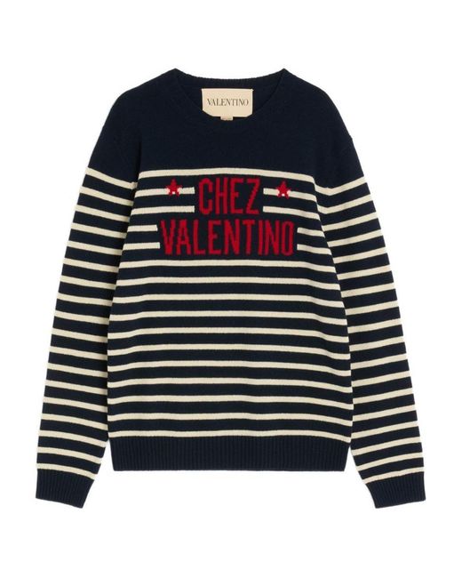 Valentino Garavani Blue Chez Wool Striped Sweater for men