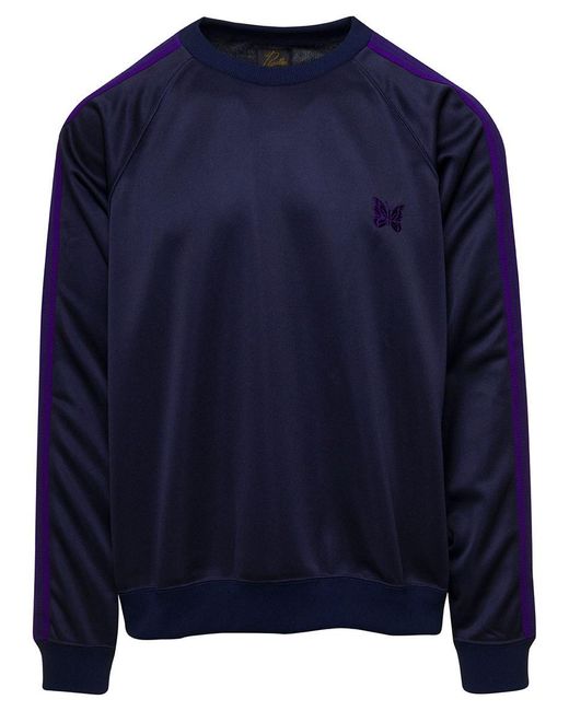 Needles Blue Crewneck Sweatshirt With Embroidered Logo In Jersey for men