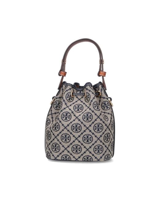 Tory Burch White "T-Monogram" Bucket Bag