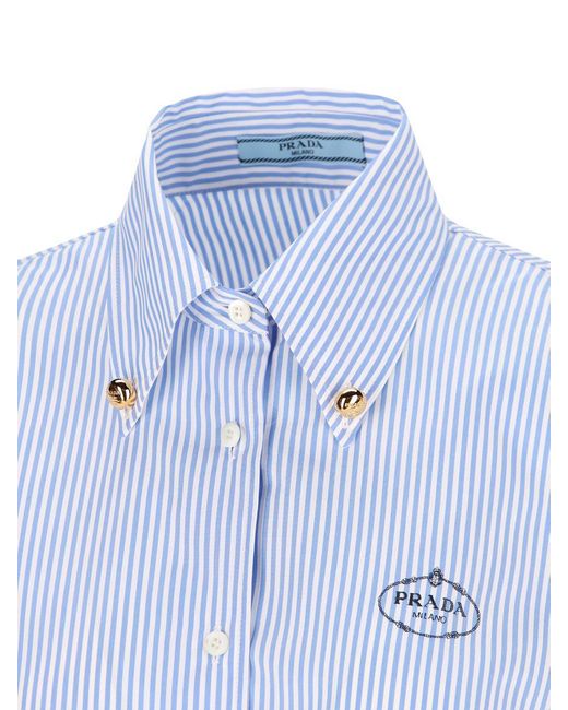 Prada Blue Striped Collared Shirt