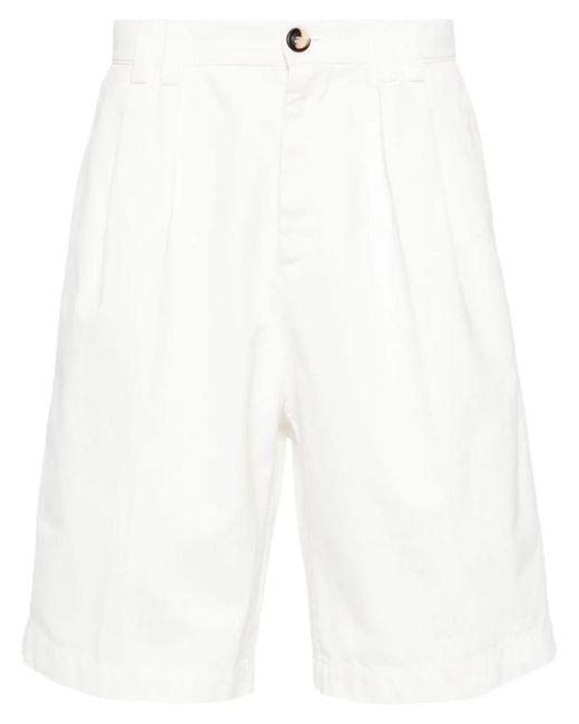 Brunello Cucinelli White Straight Leg Shorts With Pleated Detail for men