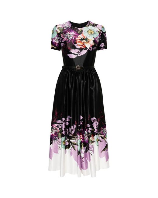 Elie Saab Black Floral-Print Midi Dress