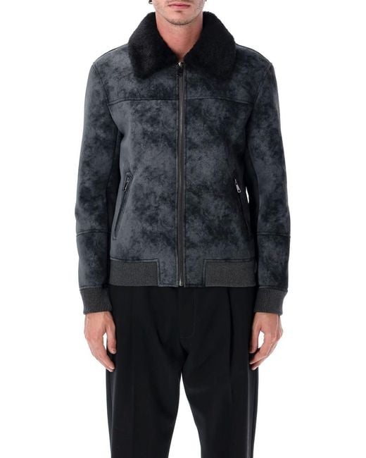 S.w.o.r.d 6.6.44 Blue Eco-Leather Biker Jacket With Shearling Collar for men