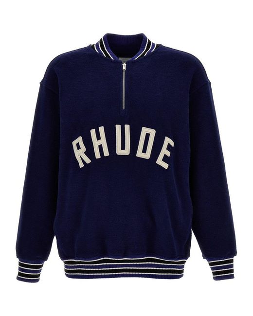 Rhude Blue Quarter Zip Varsity Sweatshirt for men