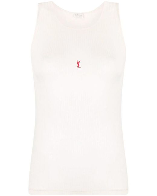 Saint Laurent White Ribbed Tank Top Clothing