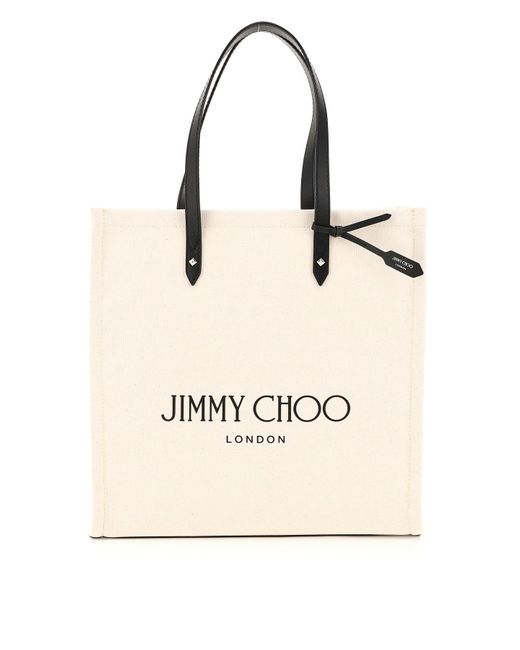 Jimmy Choo Natural Canvas Tote Bag With Logo