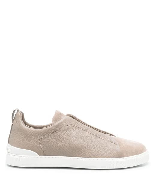 Zegna Natural Triple Stitch Panelled Grained-leather And Suede Low-top Trainers for men