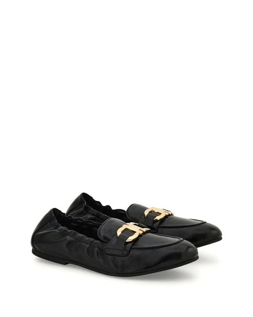 Ferragamo Black Gancini Leather Loafers