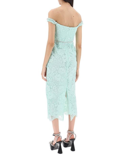 Self-Portrait Green Self Portrait Midi Dress In Floral Lace With Crystals