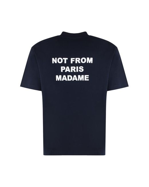 Drole de Monsieur Blue Slogan Cotton Crew-Neck T-Shirt for men