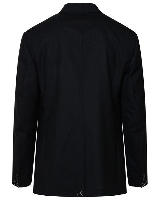 Versace Blue Black Wool Blazer Jacket for men