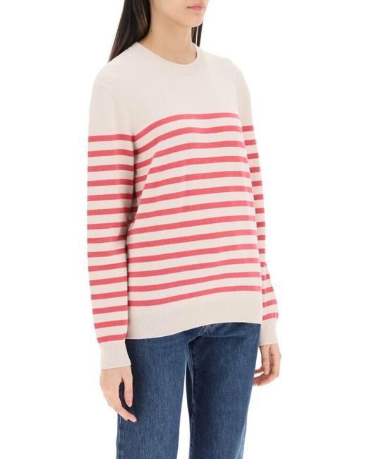 A.P.C. Pink 'phoebe' Striped Cashmere And Cotton Sweater