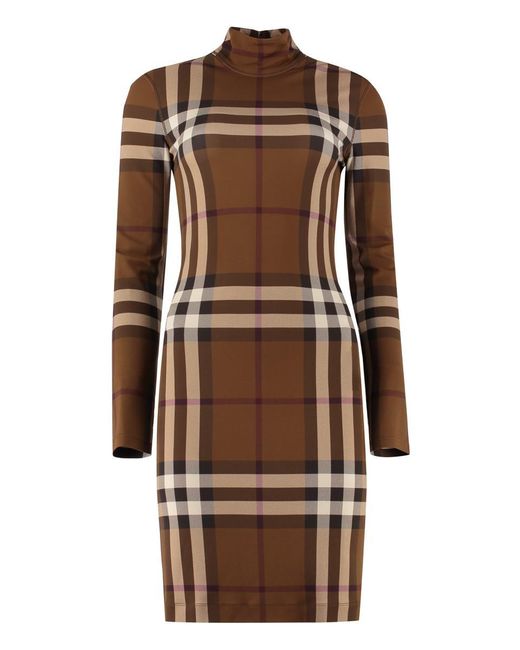 Burberry Brown Checked Jersey Mini Dress