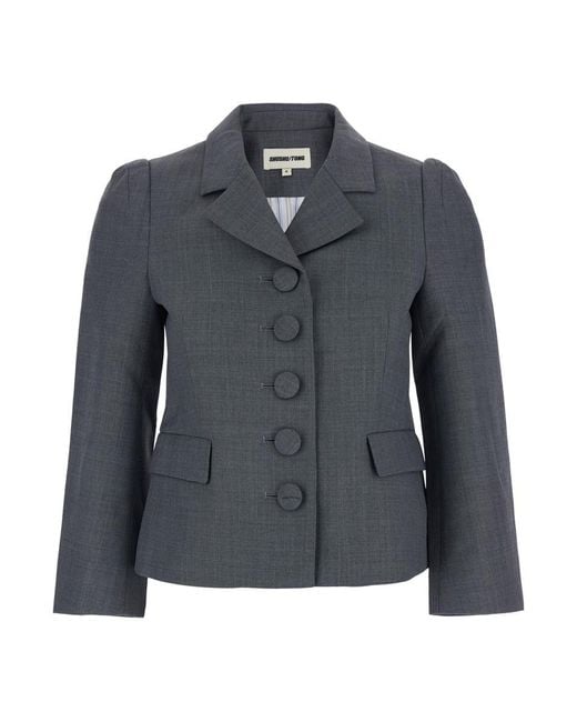 ShuShu/Tong Black Jacket With Notched Revers And V Neck