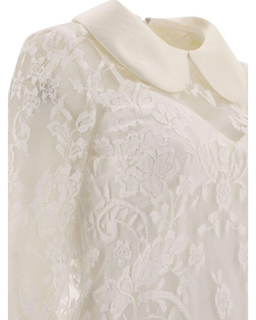 Dolce & Gabbana White Lace Dress With Satin Collar