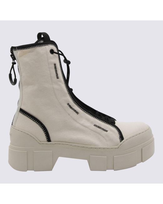 Vic Matié Gray Cream And Black Canvas Combat Boots