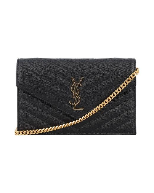 Saint Laurent Black Cassandre Chain Wallet