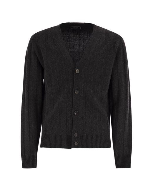 Peserico Black Wool And Cashmere Cardigan With V-Neck for men