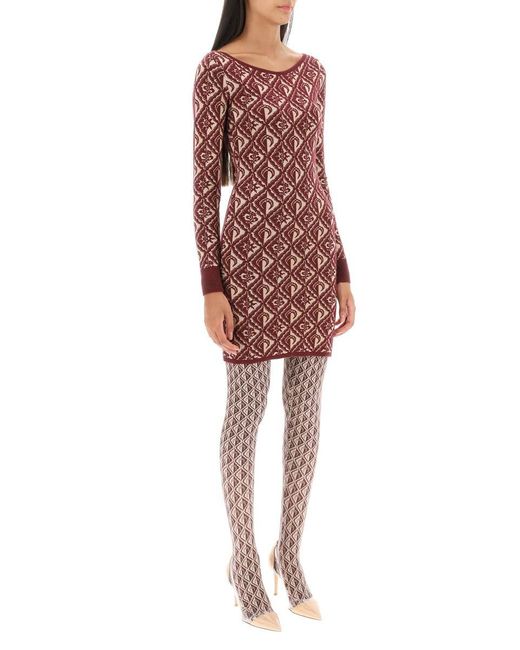 MARINE SERRE Red Moon Diamant Jacquard Knit Mini Dress