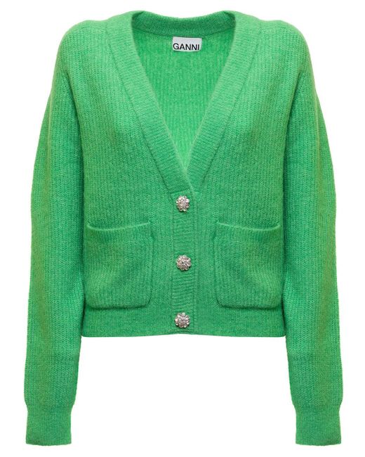 Ganni Merino Wool Cardigan With Jewel Buttons Woman in Green | Lyst Canada