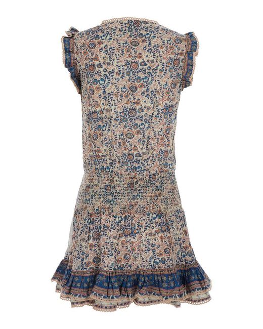 M.A.B.E Gray 'cass' Blue Dress With V Neck And All-over Floral Print In Cotton Woman