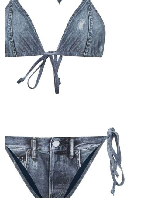 Acne Blue Denim Print Bikini Set