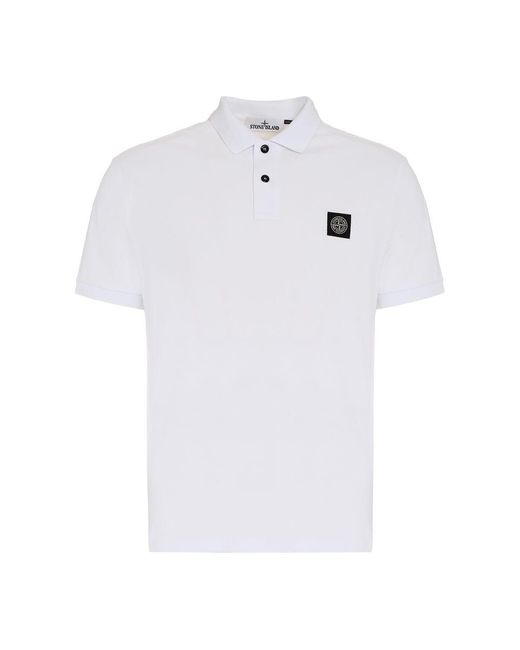 Stone Island White Piqué Slim Fit Polo Shirt for men