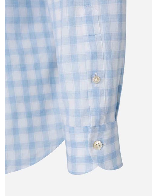 Vincenzo Di Ruggiero Blue Cotton Check Shirt for men