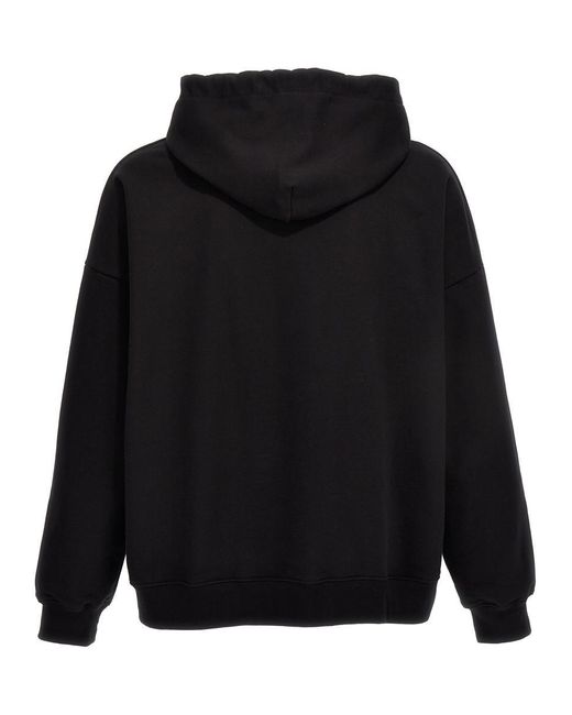Gcds Black Logo Embroidery Hoodie Sweatshirt for men